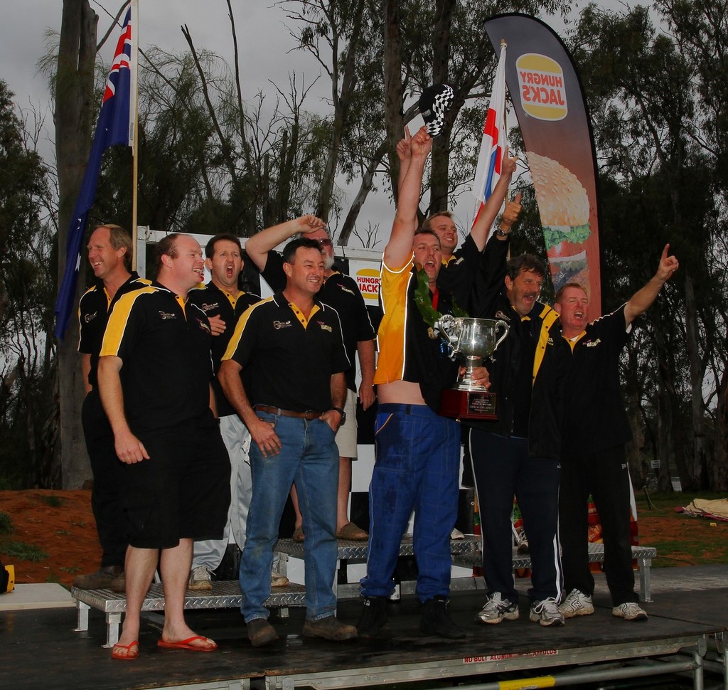 Winners are grinners - the 'Madness' team in cedlebratory mode after winning the UIM crown. © All Race Photography